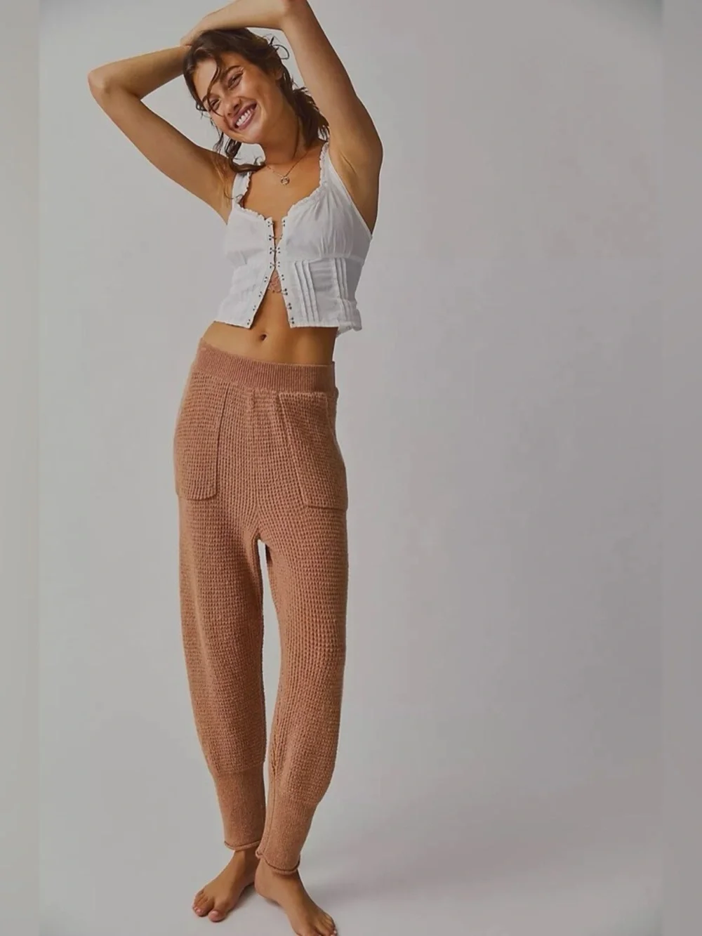 Free People Intimately C.O.Z.Y. Waffle Knit Pocket Joggers Lounge Pants | M